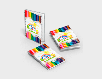 Caderno com Espiral Capa Maleável A5 14,8x21 48 folhas 4x0 Couchê 300g Laminação Fosca - 4x0 - 10 unid