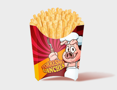 Embalagem de Batata Pequena Papel Alimentício 270g com Película Antigordura 8,5x4x9,2cm - 4x0 - 50 unid