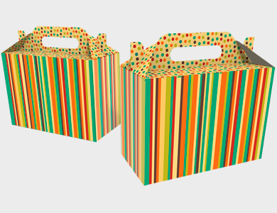 LIS002 - Caixa de Presente Extra Pequena com Alça Modelo Listrada Couchê 300g Verniz Total Frente 18,9x9x13,5cm - 4x0 - 250 unid
